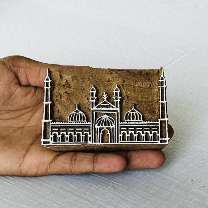Jama Masjid Wooden Printing Block | Hand-Carved Landmark Stamp | Textile & Paper Craft | Islamic Art Gift | Eid Festival Block Print