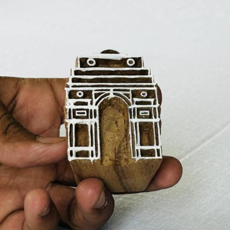 India Gate Monument Block Print Stamp | Architectural Hand-Carved Wood Block for Fabric, Clay, Paper |Custom Landmark Stamps