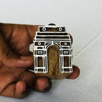 India Gate Monument Block Print Stamp | Architectural Hand-Carved Wood Block for Fabric, Clay, Paper |Custom Landmark Stamps