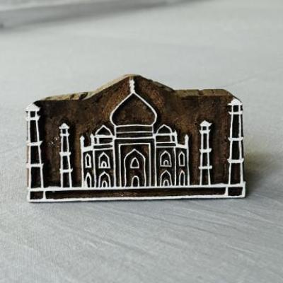 Taj Mahal Wood Block Stamp | Hand-Carved Indian Printing Block | Heritage Monument Stamp for Textile, Paper & Clay Printing
