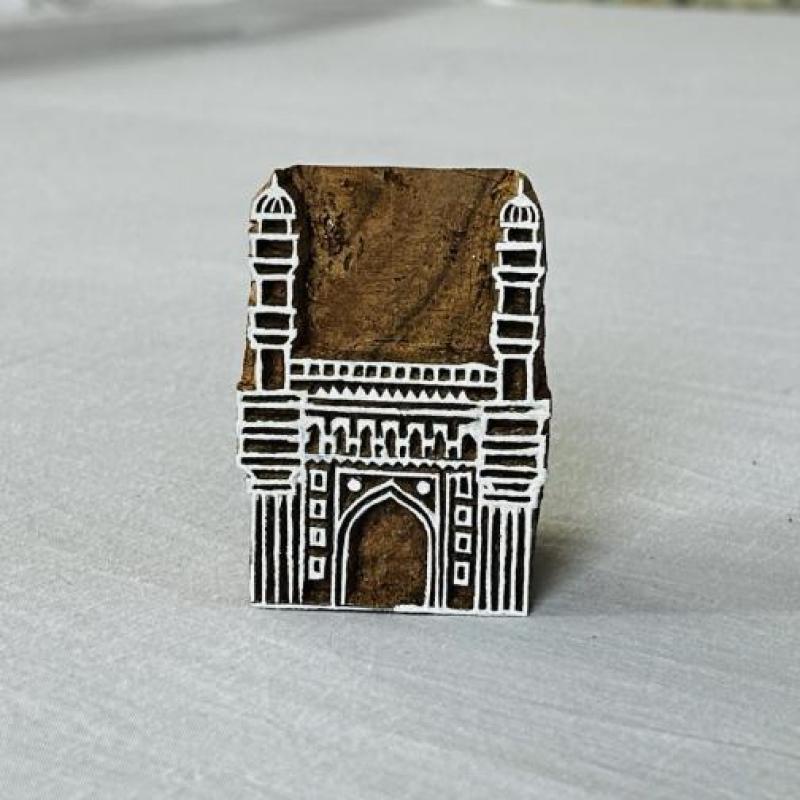 Charminar Wooden Printing Block | Hand-Carved Landmark Stamp | Indian Heritage Block Print | Textile & Paper Craft | Hyderabad Gift