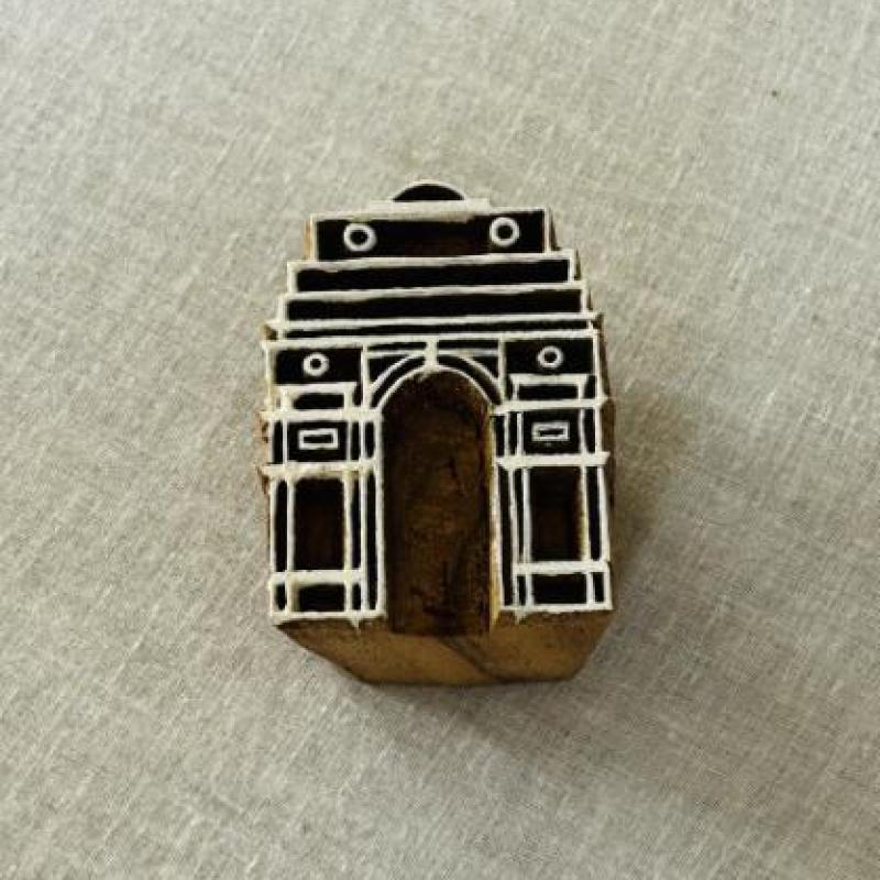 India Gate Monument Block Print Stamp | Architectural Hand-Carved Wood Block for Fabric, Clay, Paper |Custom Landmark Stamps