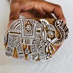 Hand-Carved Wooden Block Print Stamp Elephant Design | Indian Textile Printing Block for Fabric, Paper & Clay Handmade Sheesham Wooden Stamp