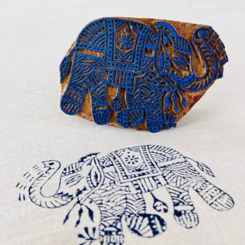 Hand-Carved Wooden Block Print Stamp Elephant Design | Indian Textile Printing Block for Fabric, Paper & Clay Handmade Sheesham Wooden Stamp