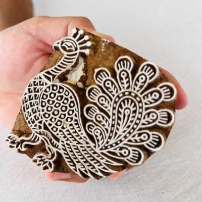 Hand-Carved Wooden Block Stamp – Peacock Design | Indian Printing Block for Fabric, Clay, Paper & DIY Crafts | Ethnic Art Stamp
