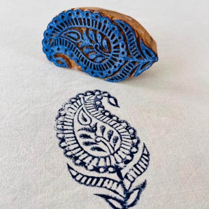Hand-Carved Paisley Wooden Block Stamp | Indian Wood Stamp for Fabric Printing, Pottery, Journals & DIY Crafts | Traditional Textile Stamp