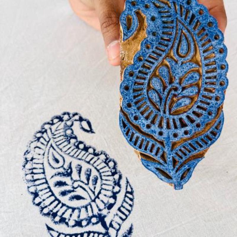 Hand-Carved Paisley Wooden Block Stamp | Indian Wood Stamp for Fabric Printing, Pottery, Journals & DIY Crafts | Traditional Textile Stamp