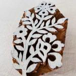 Floral Vine Wooden Block Stamp | Hand-Carved Sheesham Wood Printing Stamp for Fabric, Paper & Clay | Botanical Design