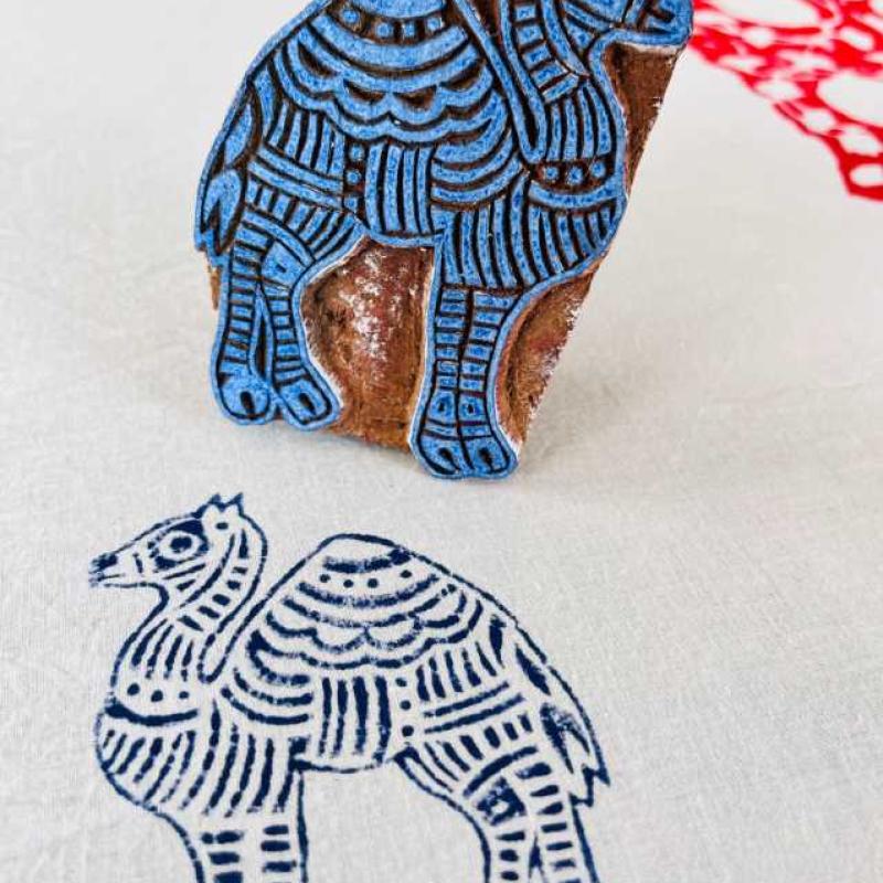 Camel Wooden Block Stamp | Hand-Carved Indian Wood Stamp for Fabric, Clay & Crafts | Rajasthani Desert Motif Print Block