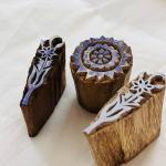 3-Piece Hand-Carved Wooden Block Printing Stamp Set – Sunflower & Floral Motif | Indian Wood Stamps for Fabric, Paper, Clay and Crafts