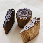 3-Piece Hand-Carved Wooden Block Printing Stamp Set – Sunflower & Floral Motif | Indian Wood Stamps for Fabric, Paper, Clay and Crafts