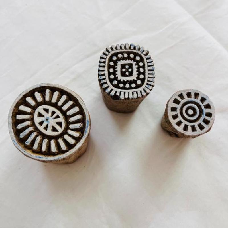 Hand-Carved Wood Block Stamp Set | Round Geometric Indian Printing Blocks | DIY Fabric, Clay, Crafts | Chhaape Handmade Textile Tools