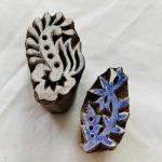 Floral Wood Block Stamp Set of 2 | Hand-Carved Indian Wooden Printing Blocks | Chhaape Botanical Stamp for Fabric, Pottery, Crafts & DIY Art