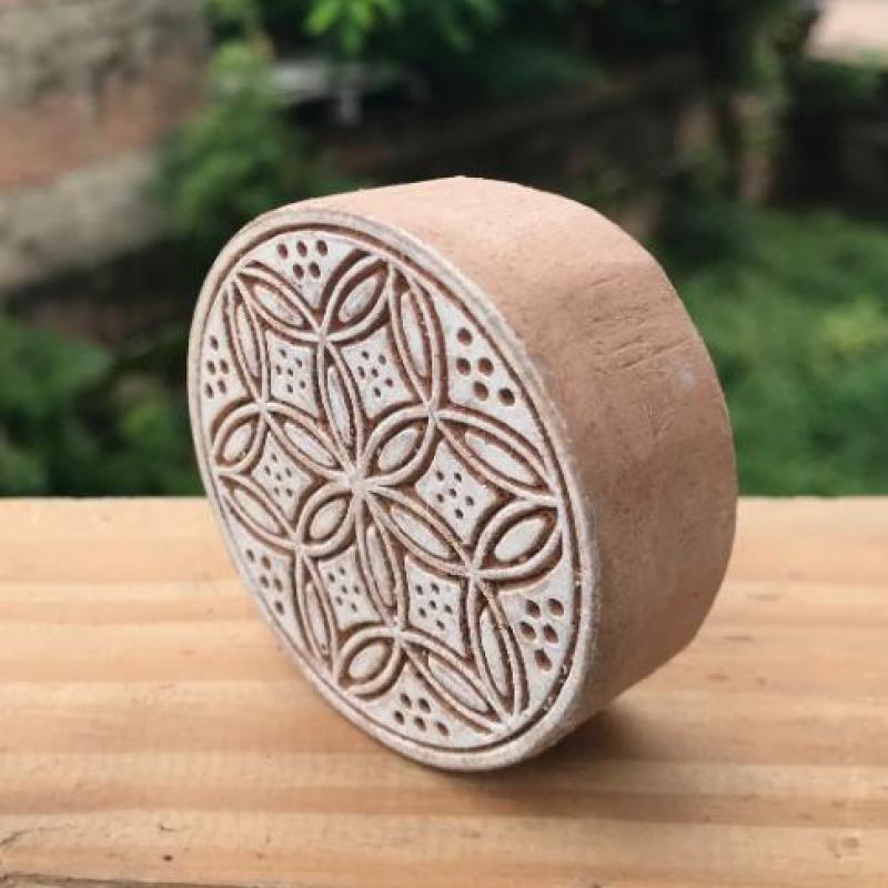 Round Geometric Floral Stamp for Fabric, Clay, Paper & Textile Printing