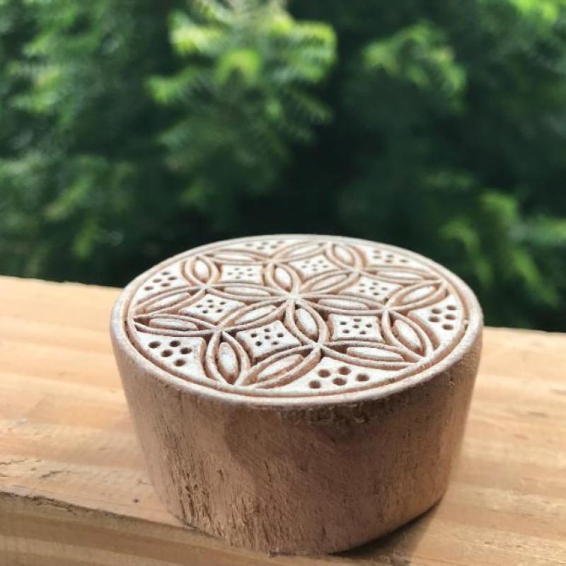 Round Geometric Floral Stamp for Fabric, Clay, Paper & Textile Printing