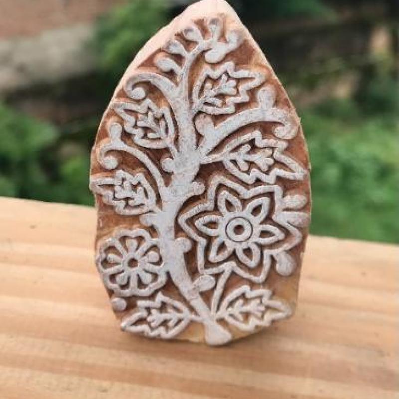Floral Vine Wooden Block Stamp – Hand Carved Indian Printing Stamp for Fabric, Pottery, Clay & Paper Crafts
