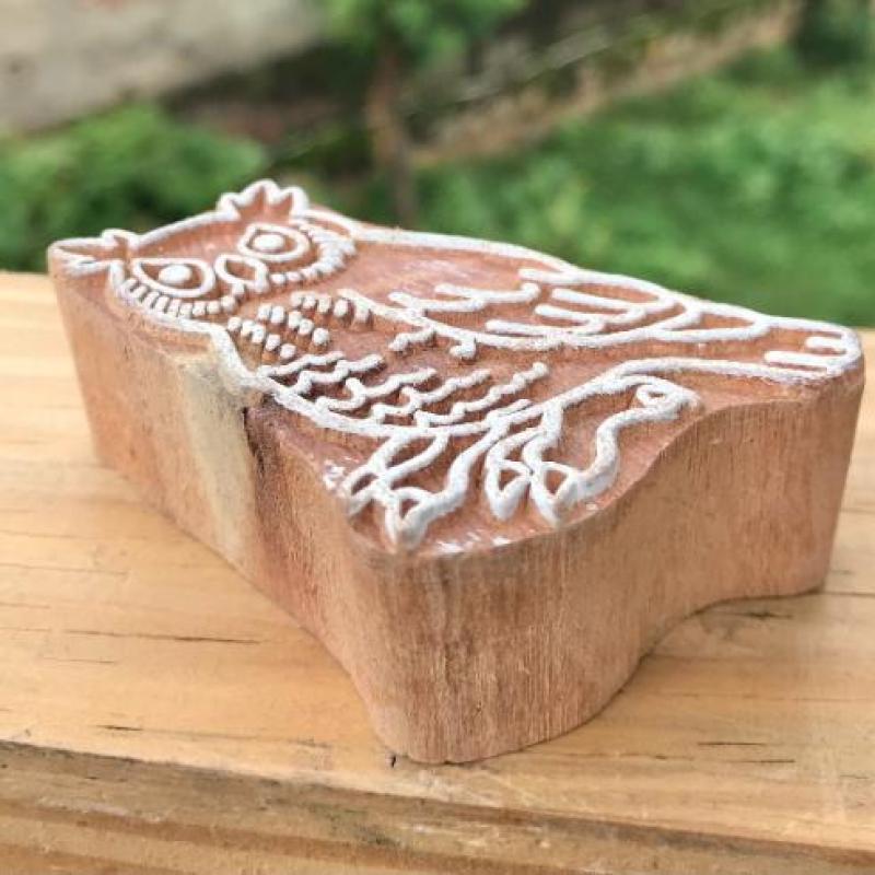 Owl Wooden Block Stamp – Hand Carved Bird Printing Stamp for Fabric, Clay, Pottery & Paper Crafts