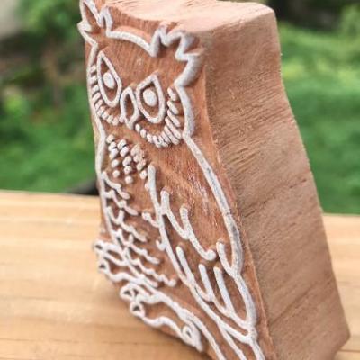 Owl Wooden Block Stamp – Hand Carved Bird Printing Stamp for Fabric, Clay, Pottery & Paper Crafts