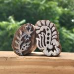 Floral Wood Block Stamp Set of 2 | Hand-Carved Indian Wooden Printing Blocks | Chhaape Botanical Stamp for Fabric, Pottery, Crafts & DIY Art