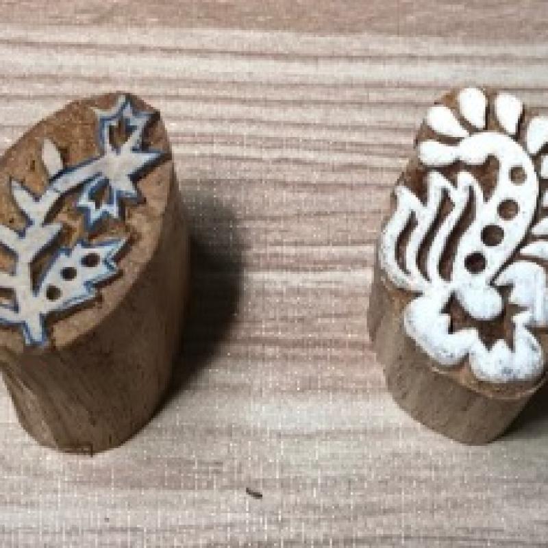 Floral Wood Block Stamp Set of 2 | Hand-Carved Indian Wooden Printing Blocks | Chhaape Botanical Stamp for Fabric, Pottery, Crafts & DIY Art