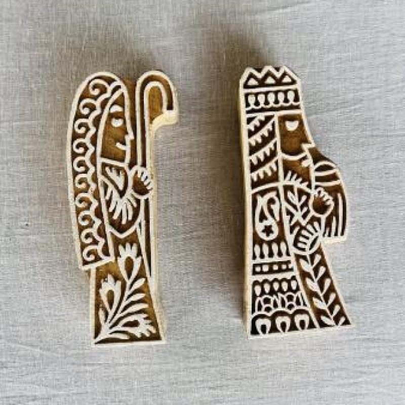 Hand-Carved Wooden Block Stamp Set – King & Queen Motif | Royal Couple Block Print | Indian Wood Stamp for Fabric, Clay, Paper, Crafts