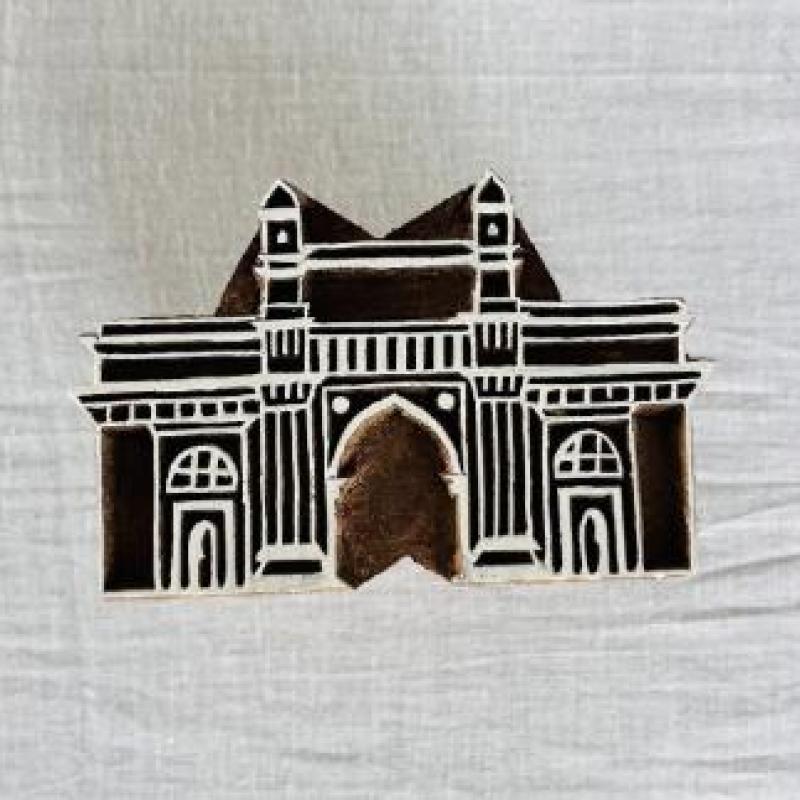 Gateway of India Wooden Printing Block | Mumbai Monument Stamp Heritage Block for Fabric & Paper Crafts