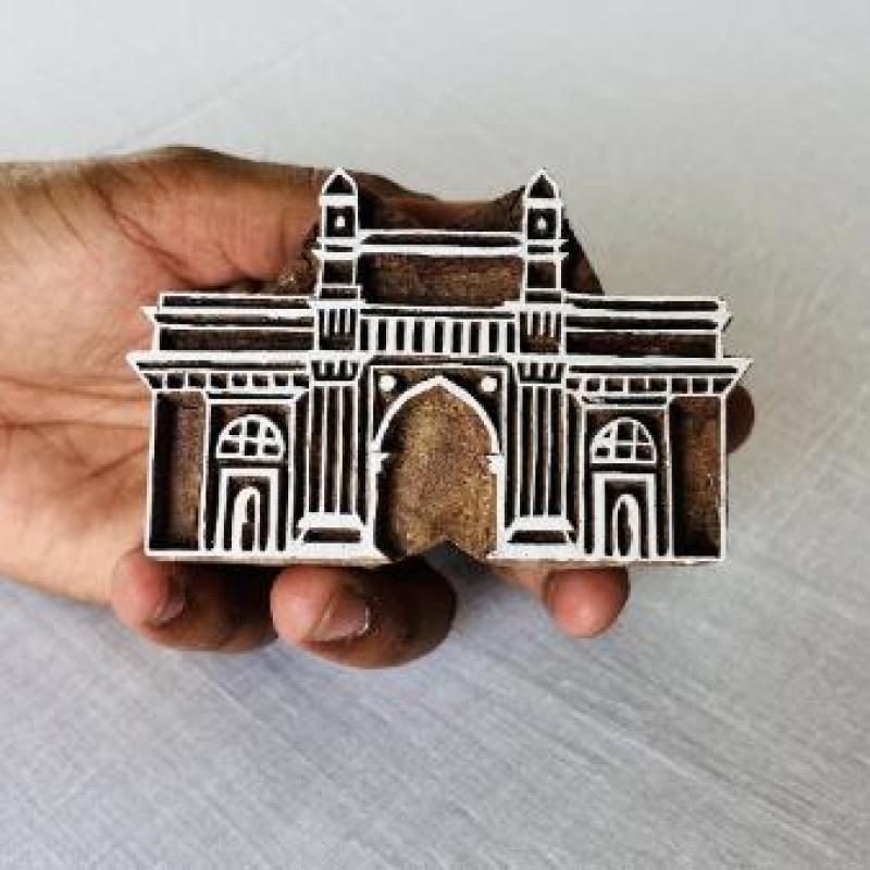 Gateway of India Wooden Printing Block | Mumbai Monument Stamp Heritage Block for Fabric & Paper Crafts
