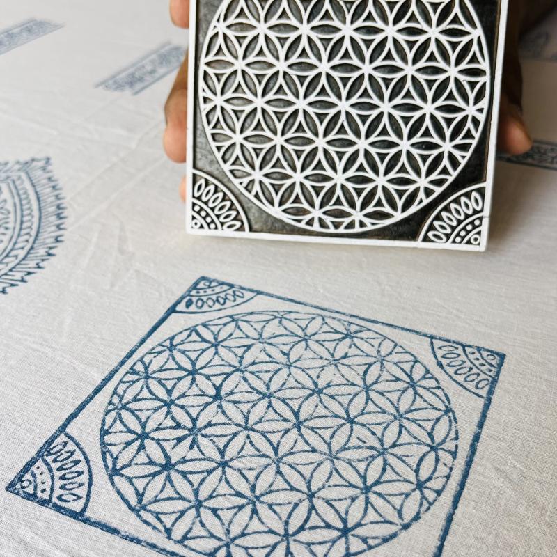 Sacred Geometry Wooden Block Stamp Flower of Life Mandala Print Block for Fabric & Paper Crafts Handmade Sheesham Wooden Block Print Stamp