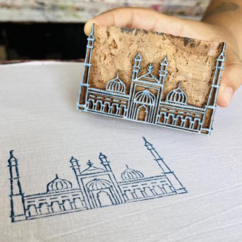 Jama Masjid Wooden Printing Block | Hand-Carved Landmark Stamp | Textile & Paper Craft | Islamic Art Gift | Eid Festival Block Print