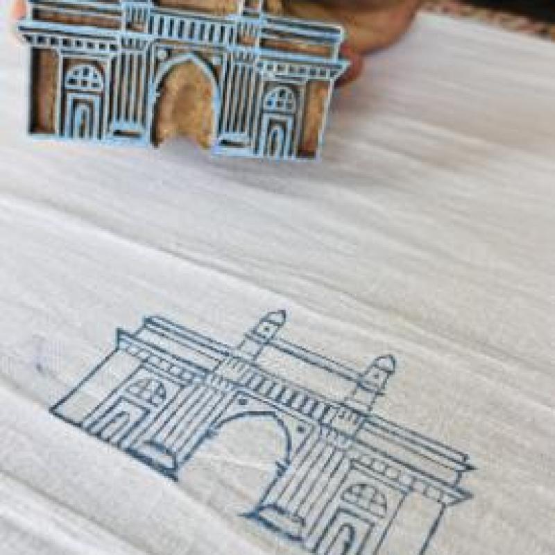 Gateway of India Wooden Printing Block | Mumbai Monument Stamp Heritage Block for Fabric & Paper Crafts