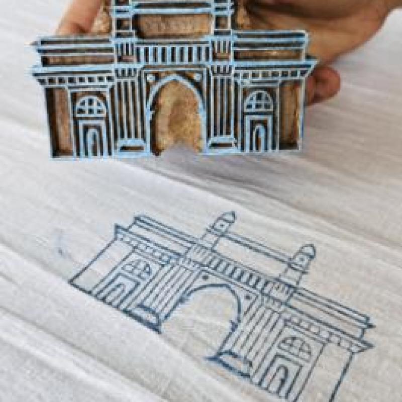 Gateway of India Wooden Printing Block | Mumbai Monument Stamp Heritage Block for Fabric & Paper Crafts