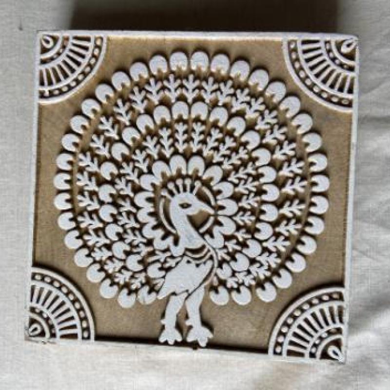 Handcrafted Wooden Peacock Block Print Stamp for Fabric, Paper & Craft Sheesham Wood Blockprint Stamp