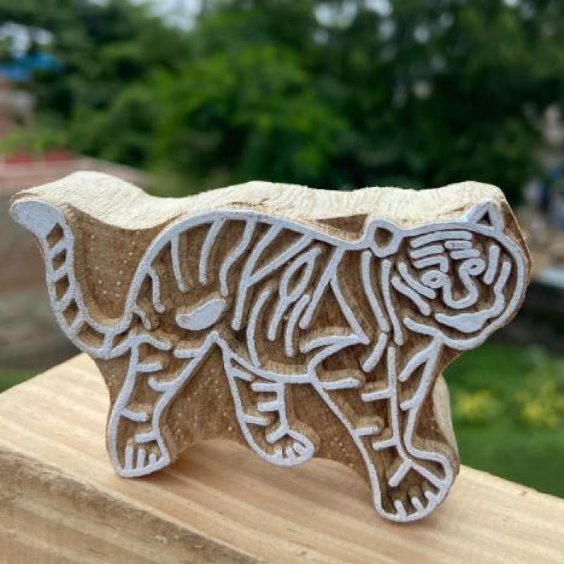 Tiger Wooden Block Print Stamp Wooden Sheesham Block Print Fabric And Paper