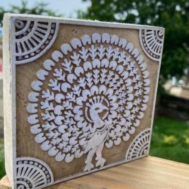 Handcrafted Wooden Peacock Block Print Stamp for Fabric, Paper & Craft Sheesham Wood Blockprint Stamp