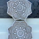 Mandala Round Wooden Block Print Stamp Paper And Fabric Print Block Stamp Hand Carved Set of 2 (White Engraved)