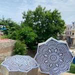 Mandala Round Wooden Block Print Stamp Paper And Fabric Print Block Stamp Hand Carved Set of 2 (White Engraved)