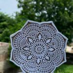 Mandala Round Wooden Block Print Stamp Paper And Fabric Print Block Stamp Hand Carved Set of 2 (White Engraved)