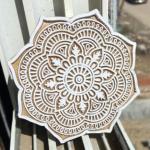 Mandala Round Wooden Block Print Stamp Paper And Fabric Print Block Stamp Hand Carved Set of 2 (White Engraved)