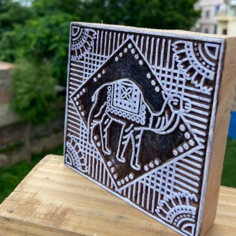 Camel Motif Wooden Block Print Stamp for Fabric, Paper & Craft