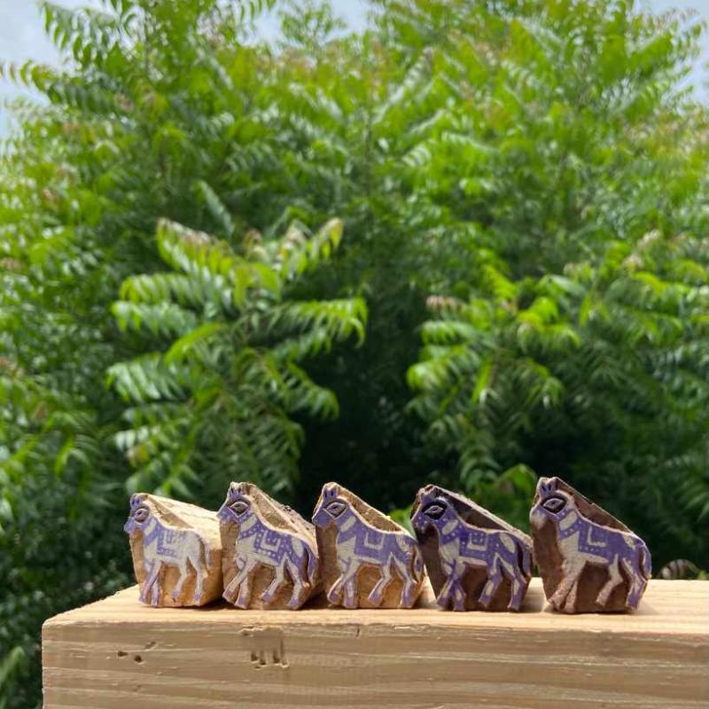 Pack of 5 Hand-Carved Wooden Horse Block Prints Hand Made Block Paper & Fabric Print Stamp Handmade Sheesham Wooden Block Print Stamp