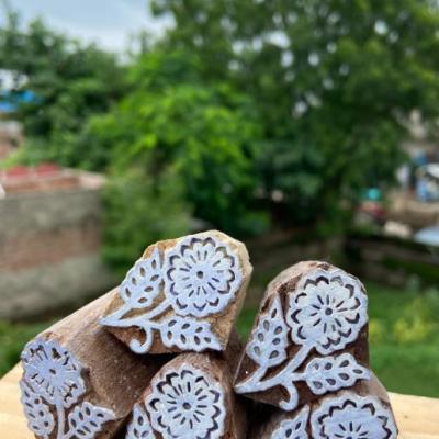 Handmade Floral Wood Block Stamp – Set of 5 Hand Made Block Paper & Fabric Print Stamp Handmade Sheesham Wooden Block Print Stamp