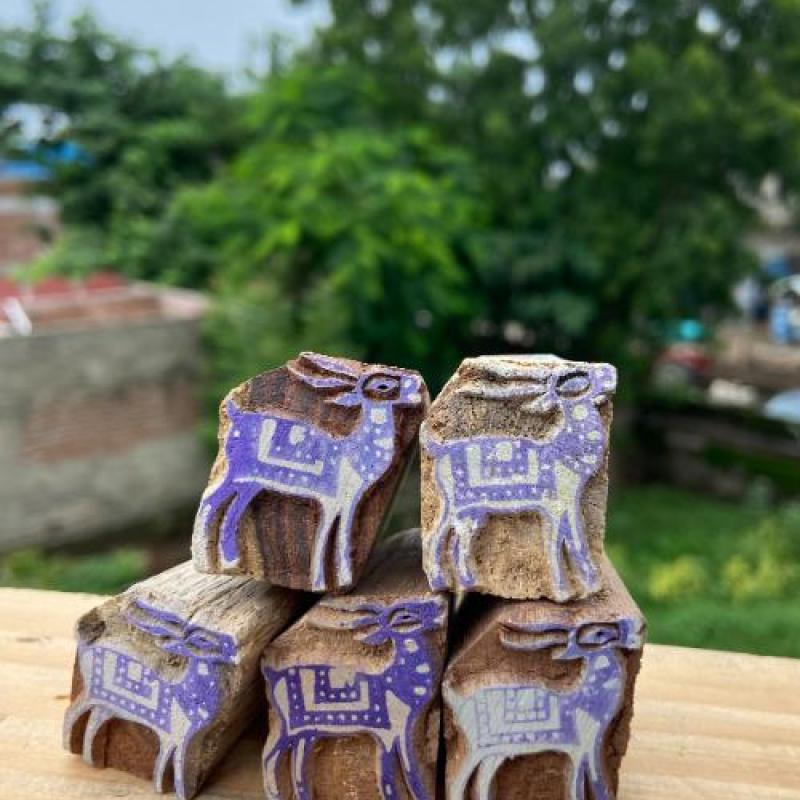 Pack of 5 Hand-Carved Wooden Deer Block Prints Hand Made Block Paper & Fabric Print Stamp Handmade Sheesham Wooden Block Print Stamp