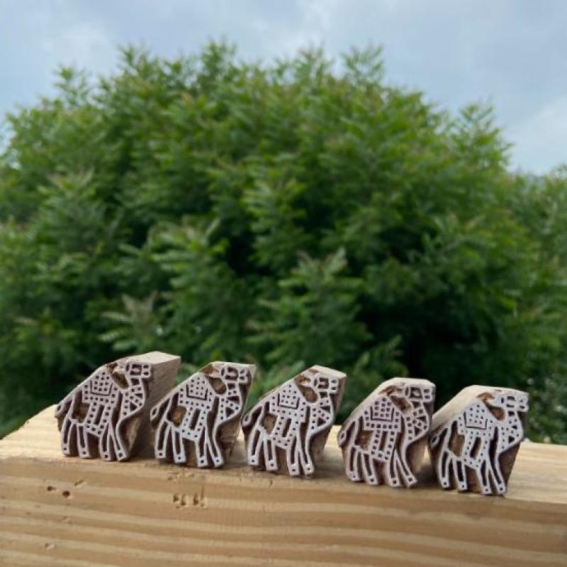 Hand-Carved Wooden Camel Block Print Stamp for Fabric, Paper & Crafting Pack of 5 Hand made Block Print Stamp Wooden Sheesham