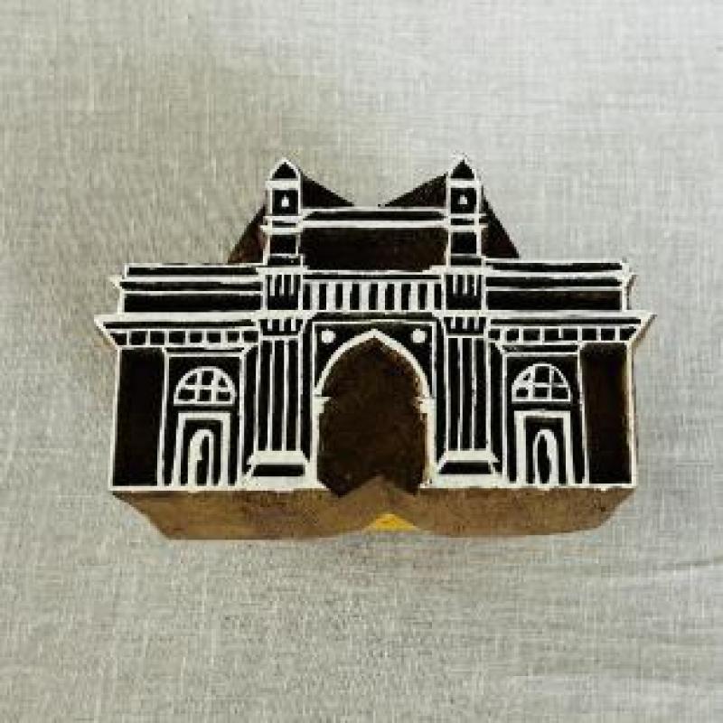 Gateway of India Wooden Printing Block | Mumbai Monument Stamp Heritage Block for Fabric & Paper Crafts