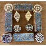 Handcarved Wooden Printing Blocks Set | Floral, Circular & Geometric Stamps for Fabric, Clay, Paper & Textile Printing – 12 Blocks