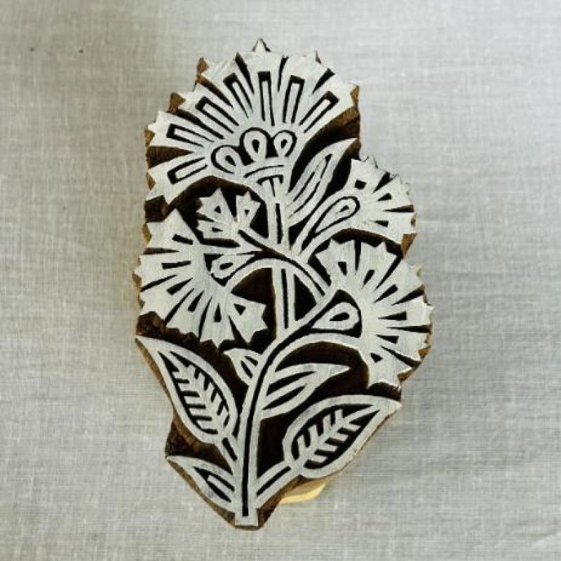 Floral Bold Botanical Wooden Printing Block | Hand-Carved Indian Floral Stamp for Textile & Paper Crafts