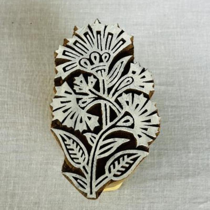 Floral Bold Botanical Wooden Printing Block | Hand-Carved Indian Floral Stamp for Textile & Paper Crafts