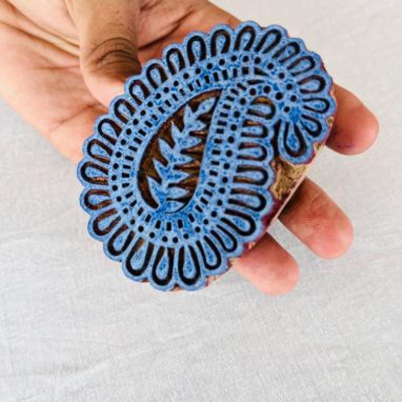 Paisley Mandala Wooden Block Stamp for Fabric Printing, Pottery, Journals & Crafts