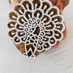 Peacock Feather Burst Wooden Block Stamp for Fabric, Pottery & Crafts | Folk Art Boho Design
