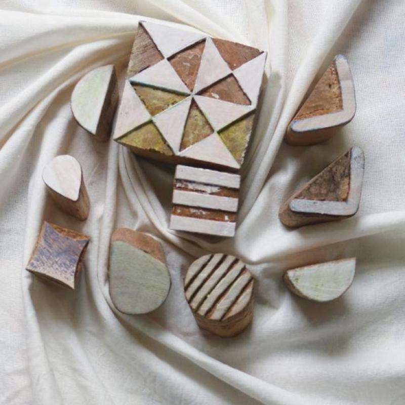 Handmade Wooden Printing Block Set | Indian Hand Carved Wood Stamps for Fabric, Paper & Clay